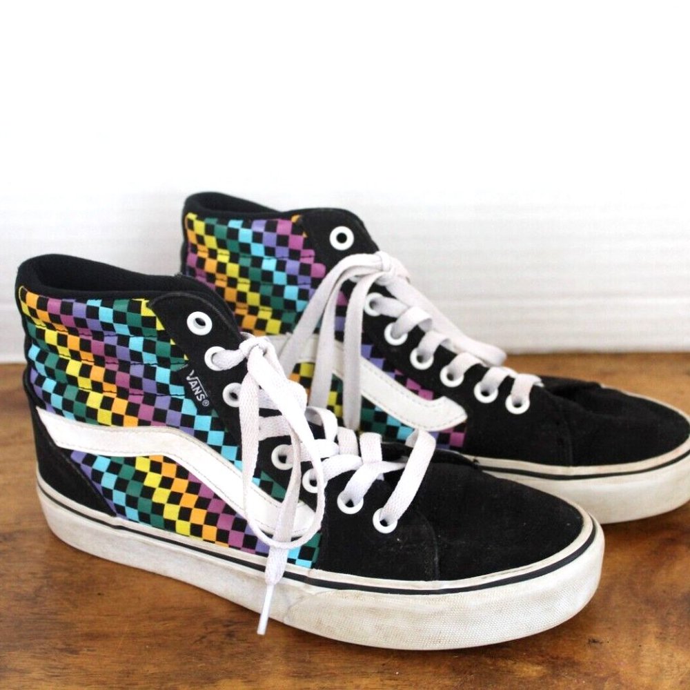 Vans Off The Wall Women's 6.5 Sk8 Multi-Color Checkered High Top Shoes Sneakers